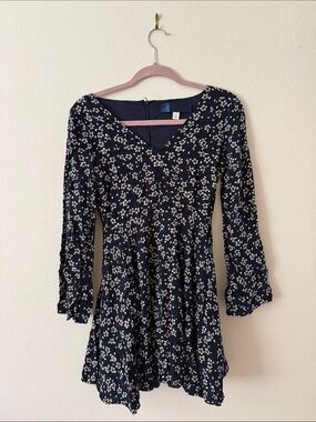Francesca's Collections Navy Floral Long Sleeve Fit-&-Flare Dress